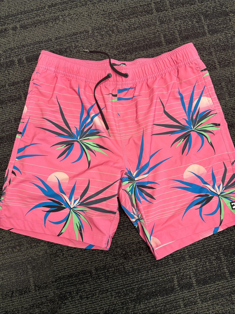 Billabong Pink Tropical Palm Print Swim Shorts